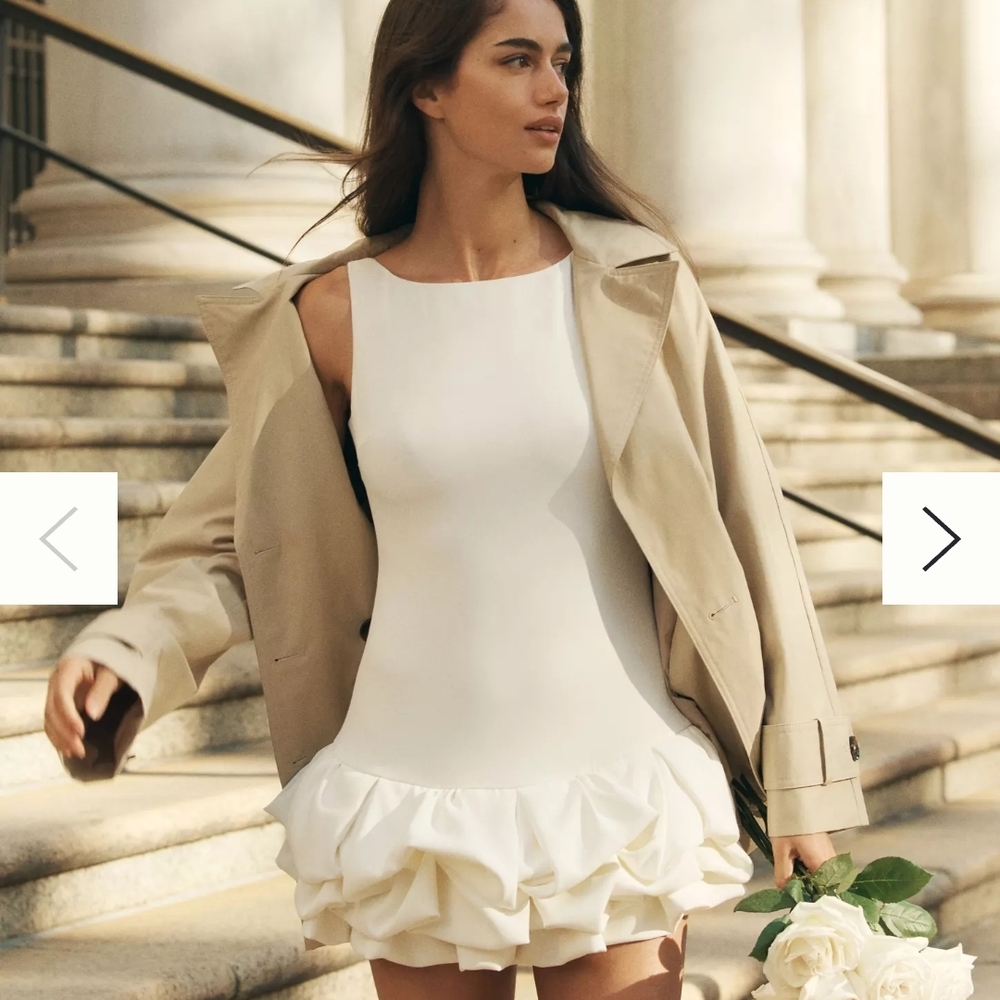 Anthropologie Cream Ruffle Mini Dress